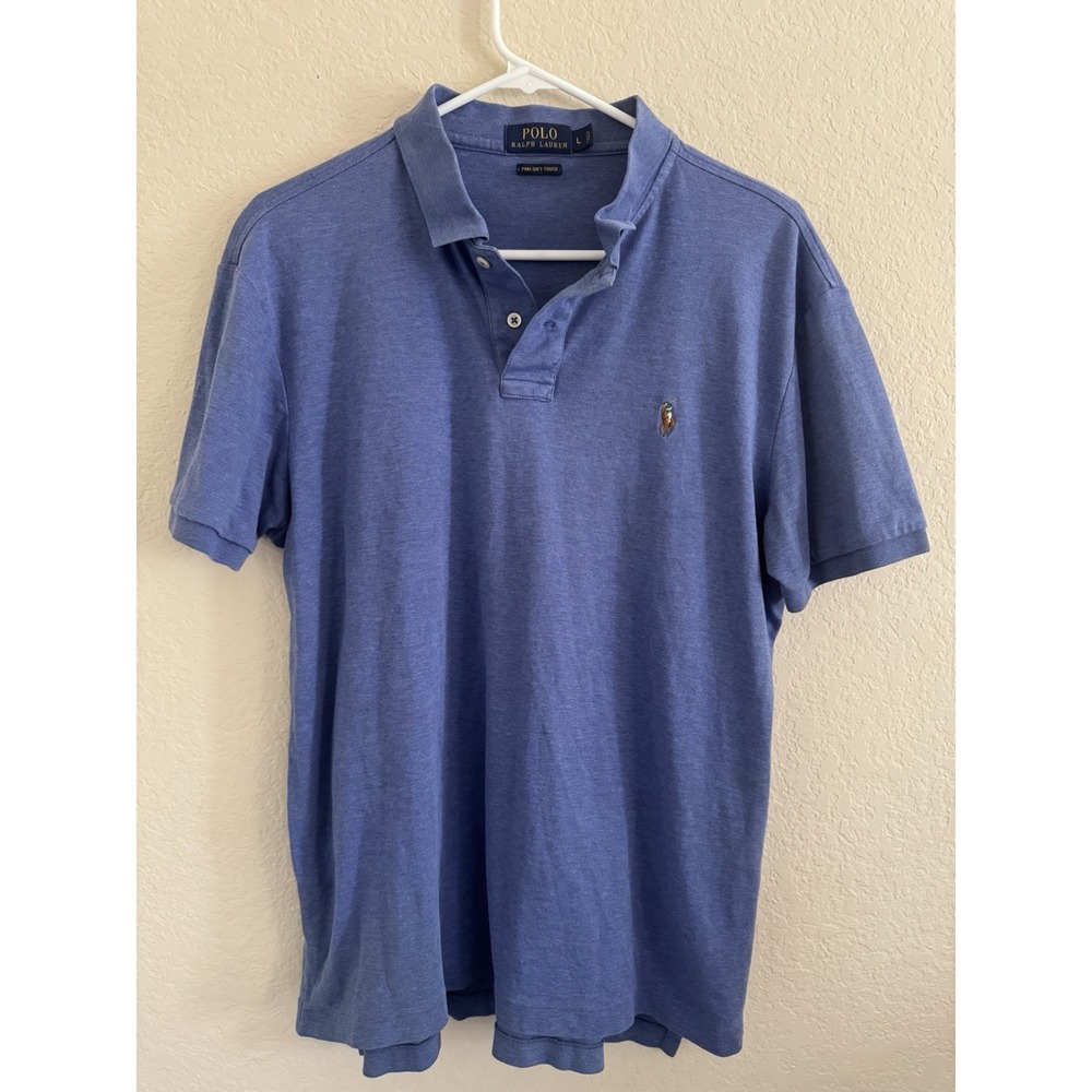Polo Ralph Lauren Men's Blue Pima Soft Touch flesh pony Polo‎ Shirt Size L